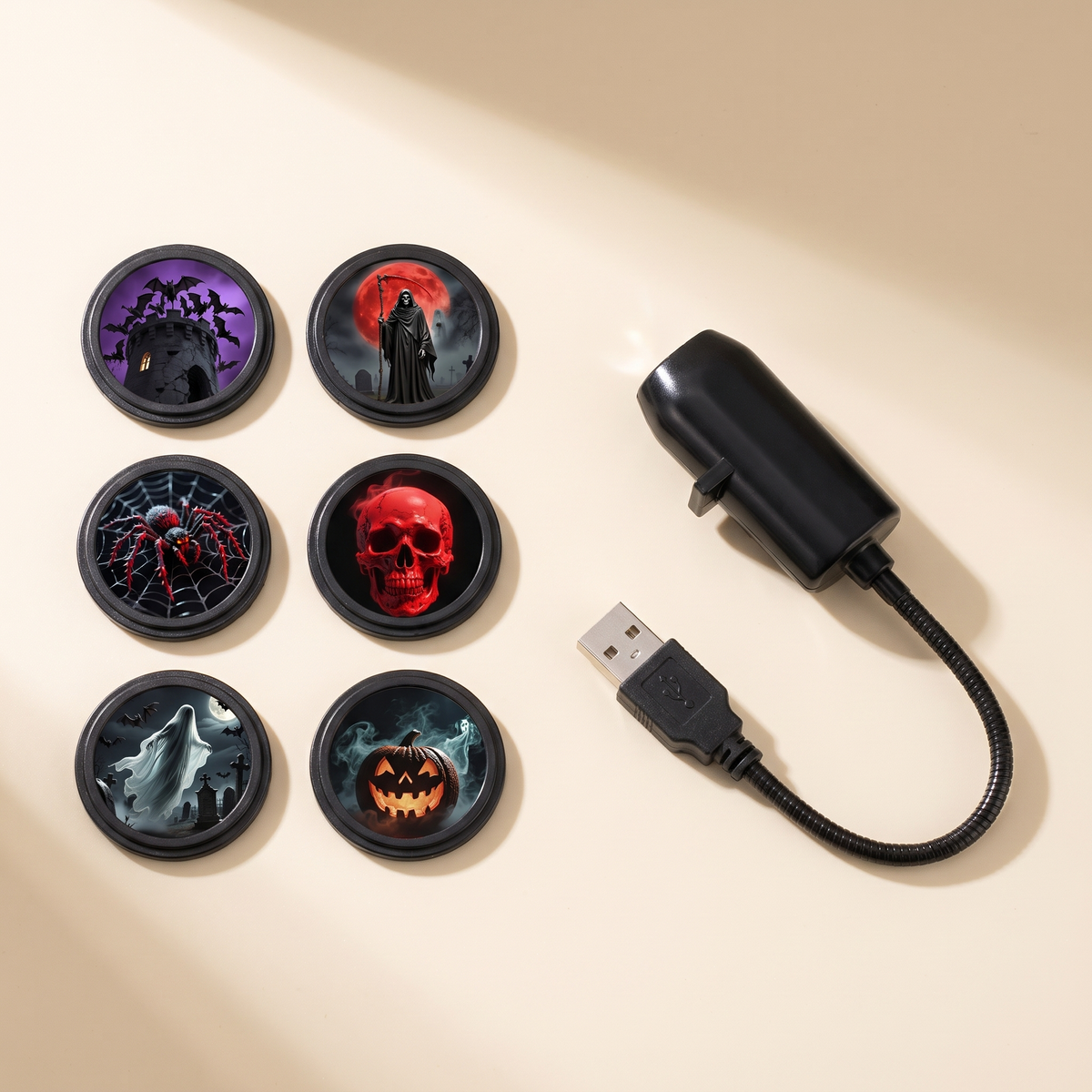 USB Projector Light Halloween Ghost Skull Night Light Switchable Pattern LED Projector Lamp for Room Ceiling Window Wall Decor
