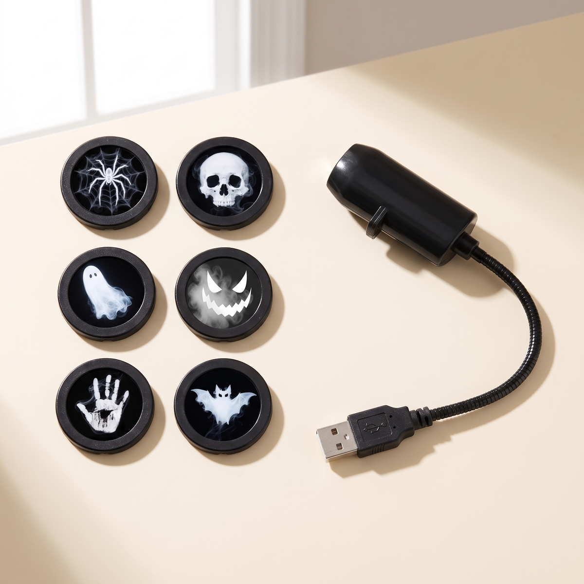 USB Projector Light Halloween Ghost Skull Night Light Switchable Pattern LED Projector Lamp for Room Ceiling Window Wall Decor